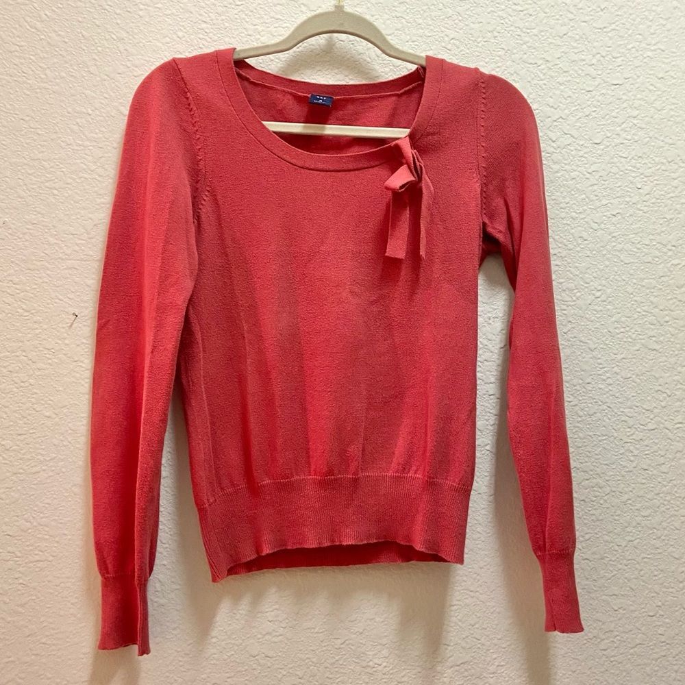 LIKE NEW Coral Sweater with Bow along the Neckline